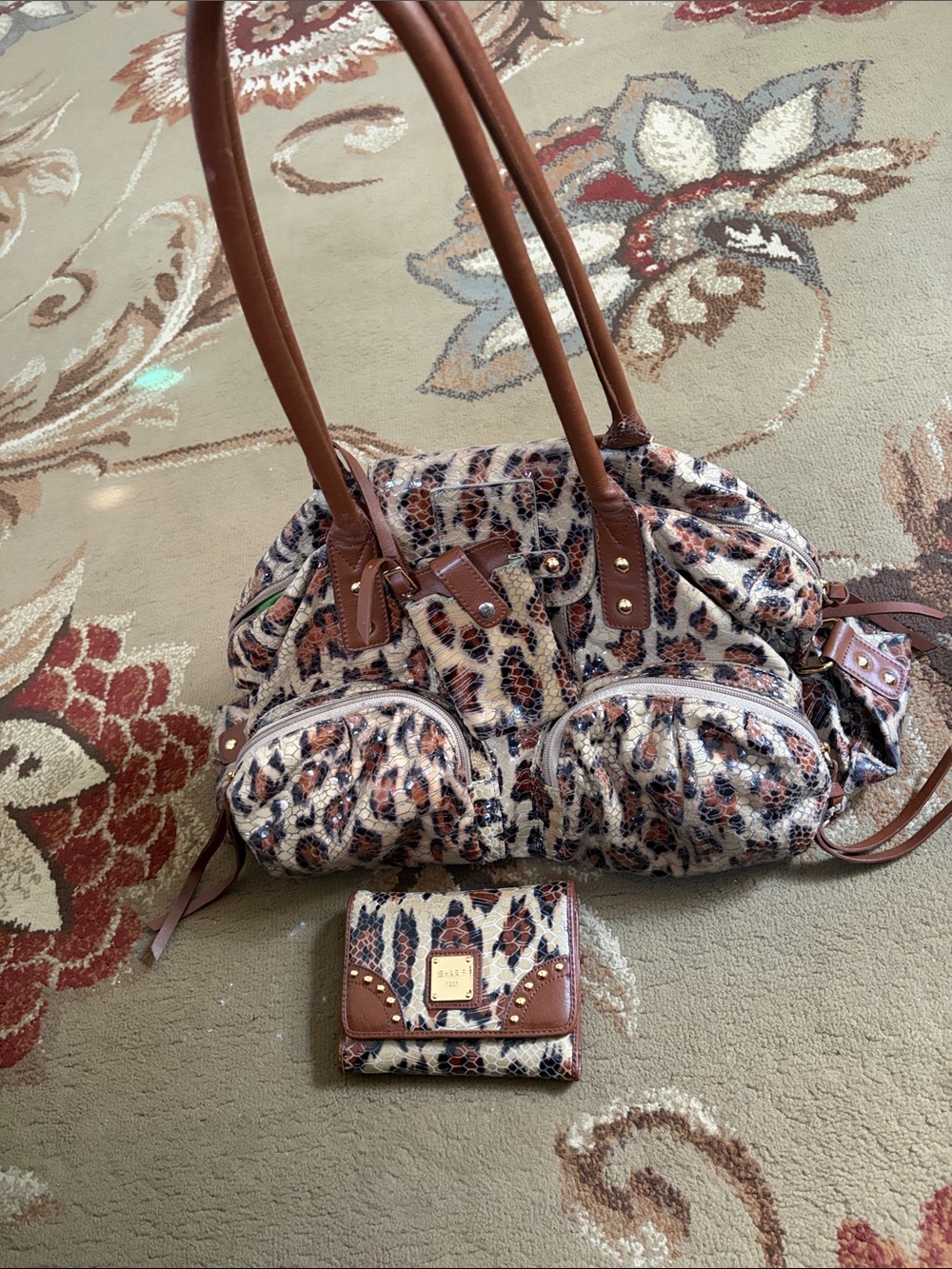 Sharif Leopard-Print Shoulder Bag and Matching Wallet in Brown